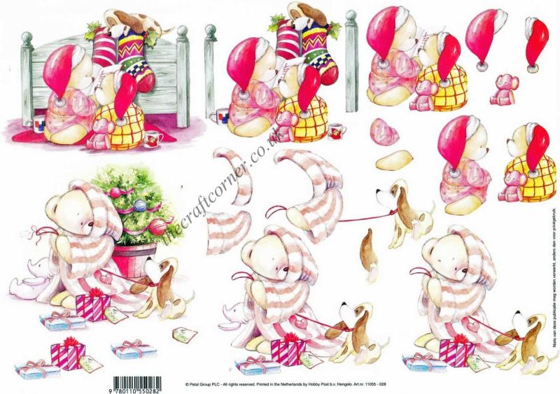 Christmas Teddy Bears 3d Decoupage Sheet