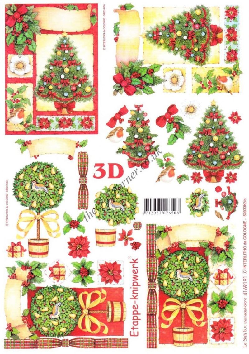 Christmas Tree & A Topiary Tree Designs 3d Decoupage Sheet