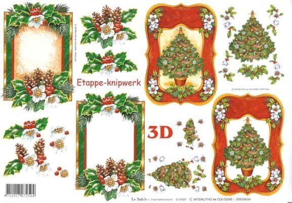 Christmas Tree and Frame 3d Decoupage Sheet