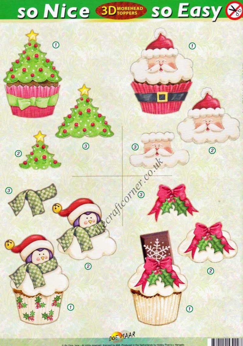 Christmas Tree Cup Cakes So Nice, So Easy Morehead 3D Die Cut Decoupage Sheet