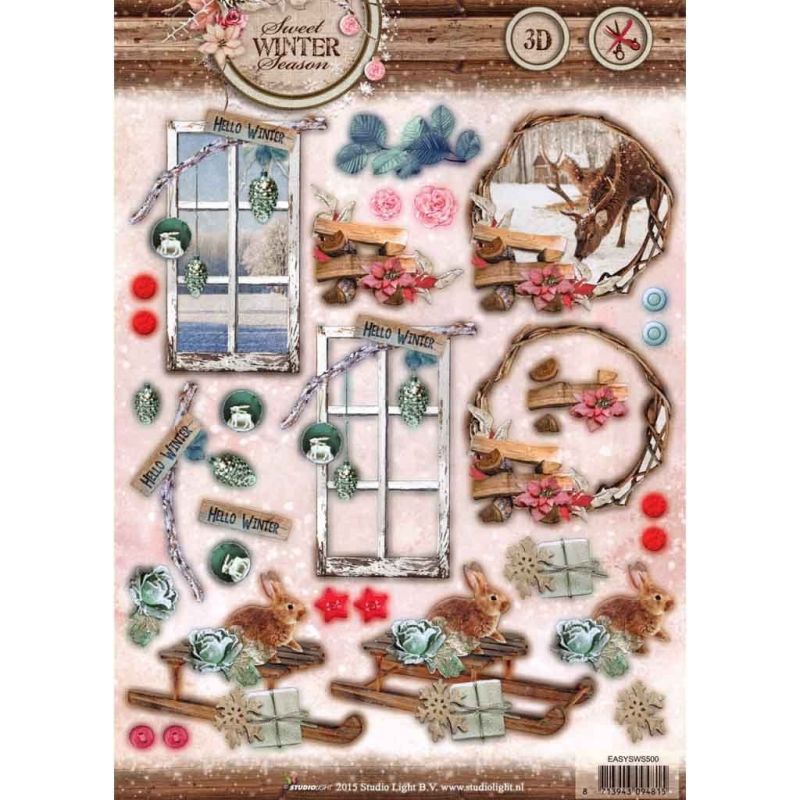 Christmas Window Scene & Reindeer Die Cut 3d Decoupage Paper Craft Paper