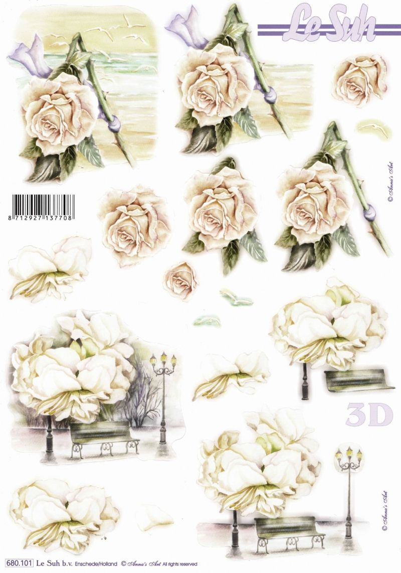 Condolence Flowers Die Cut 3d Decoupage Paper Crafting  Sheet