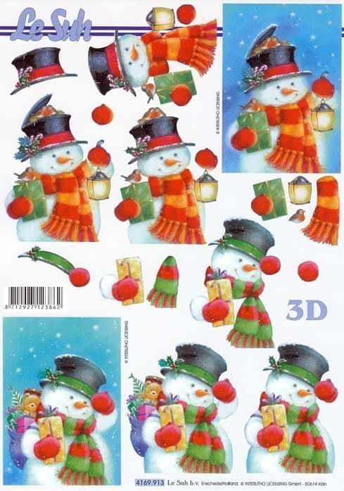 Cute Christmas Snowman Designs 3d Decoupage Sheet