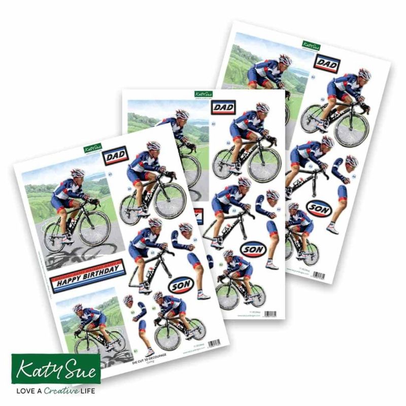 Cycling 3pk Die Cut 3d Decoupage Craft Sheets by Katy Sue