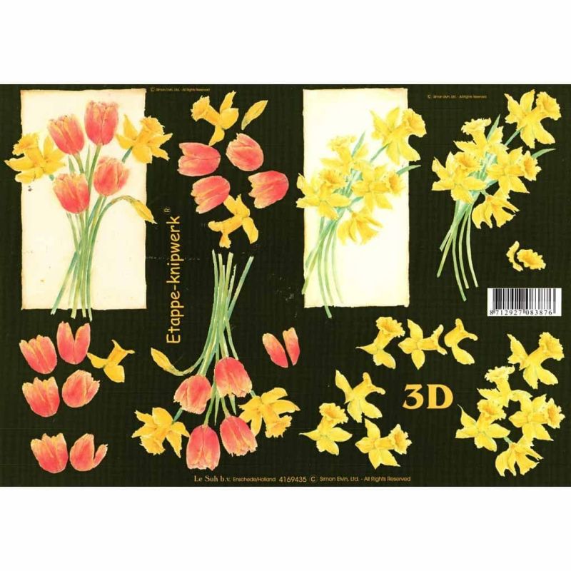 Daffodil & Tulip Flowers 3d Decoupage Paper Craft Sheet