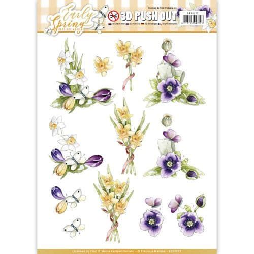 Daffodils, Crocus & Early Spring Butterflies Die Cut 3d Decoupage Sheet