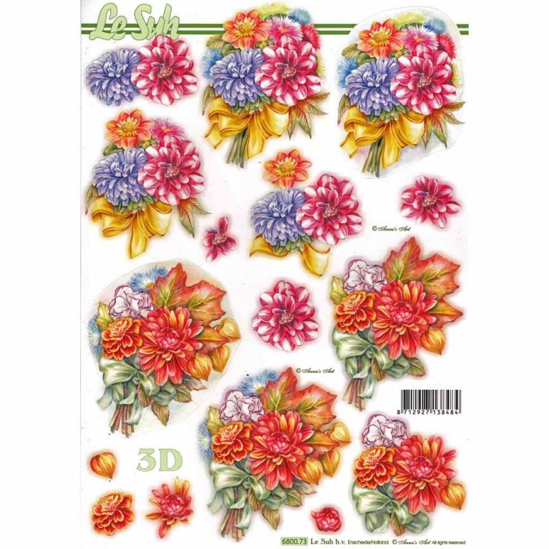 Dahlia & Carnation Flowers Die Cut 3d Decoupage Craft Paper