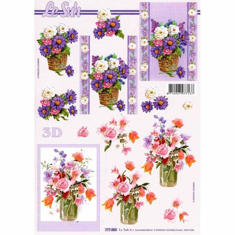 Daisy & Rose Bouquets 3d Decoupage Sheet