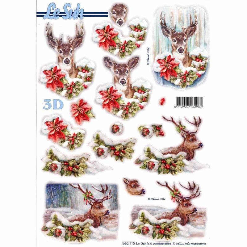 Deer At Christmas Die Cut 3d Decoupage Sheet