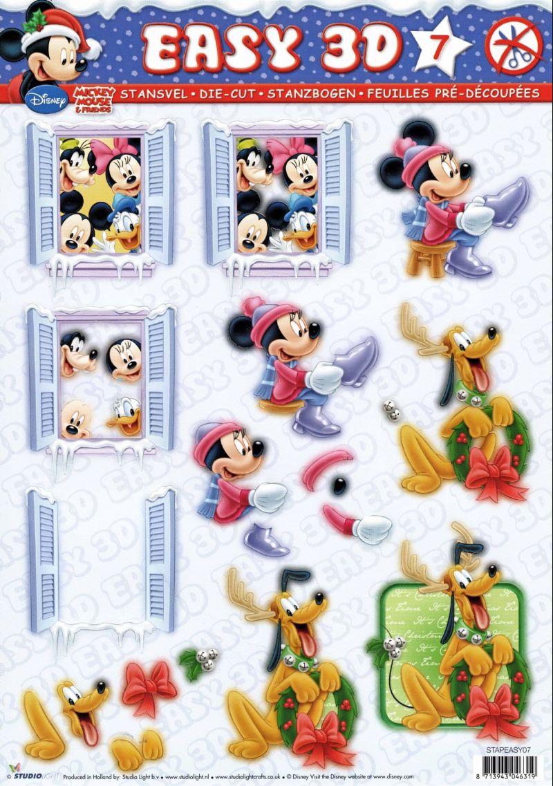 Disney Christmas Mickey Mouse & Friends Die Cut 3d Decoupage Sheet