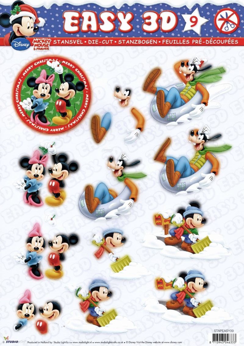 Disney Christmas Mickey Mouse & Friends Having Snow Fun Die Cut 3d Decoupage Sheet