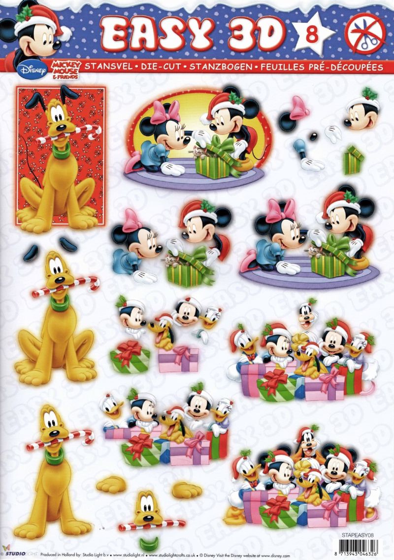 Disney Christmas Mickey Mouse & Presents Die Cut 3d Decoupage Sheet