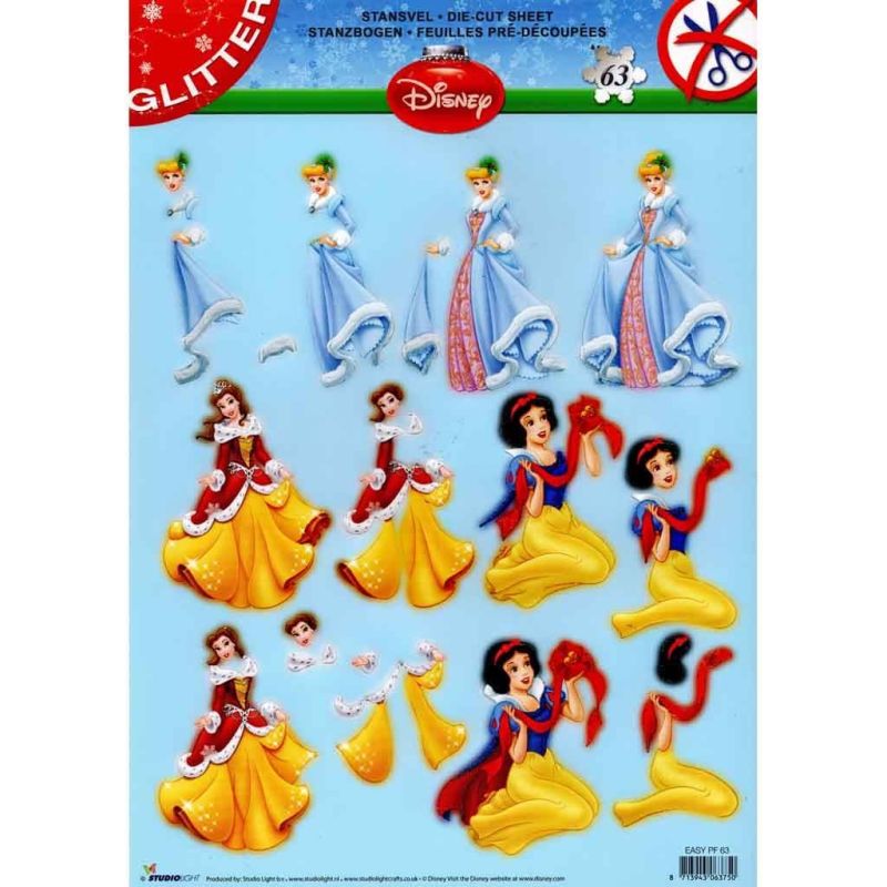 Disney's Snow White, Belle & Cinderella At Christmas Die Cut 3d Decoupage Sheet