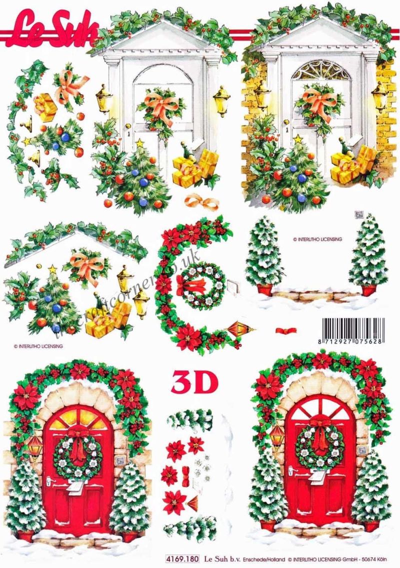 Doors Decorated For Christmas Designs 3d Decoupage Sheet