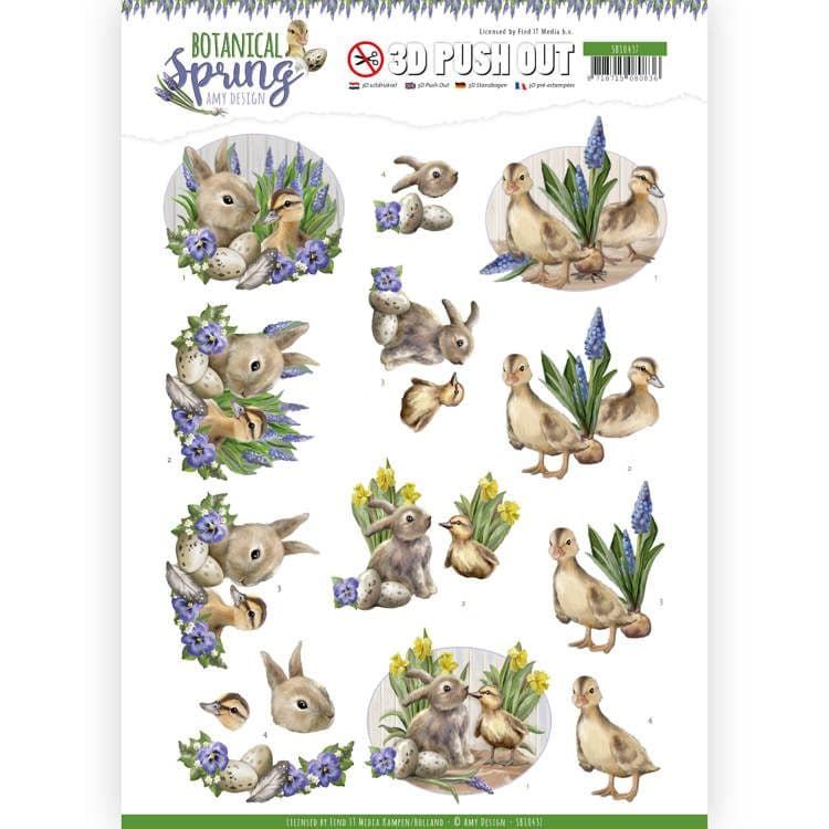 Duckling & Bunny Spring Designs - Amy Designs 3D decoupage Die Cut Sheet