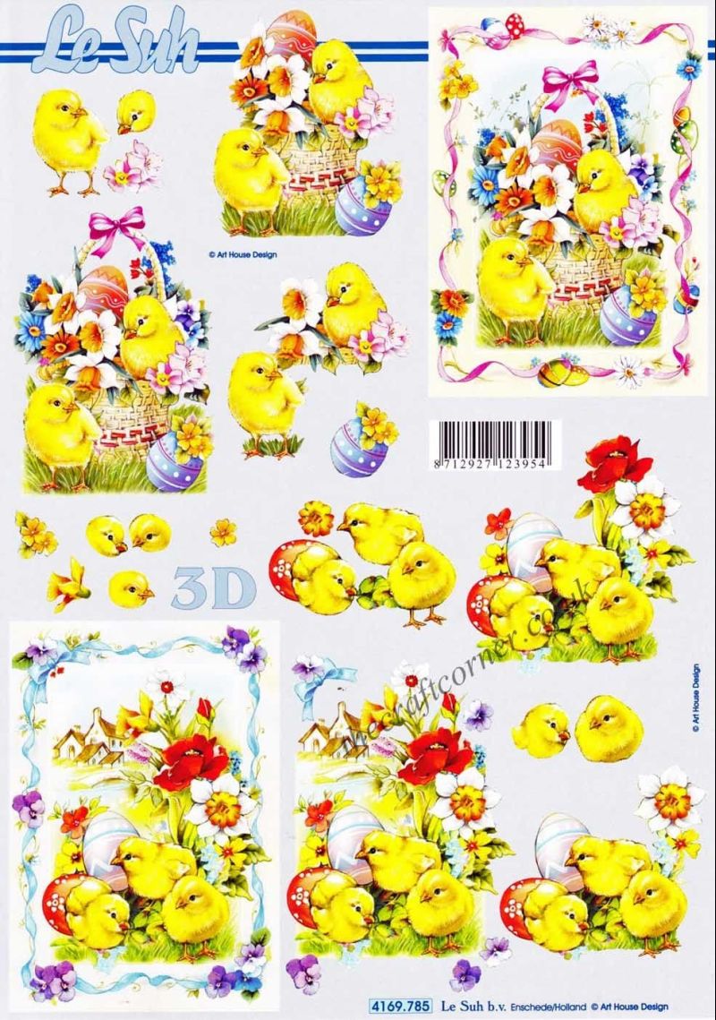 Easter Chicks, Daffodil Flowers & Eggs 3d Decoupage Sheet from Le Suh