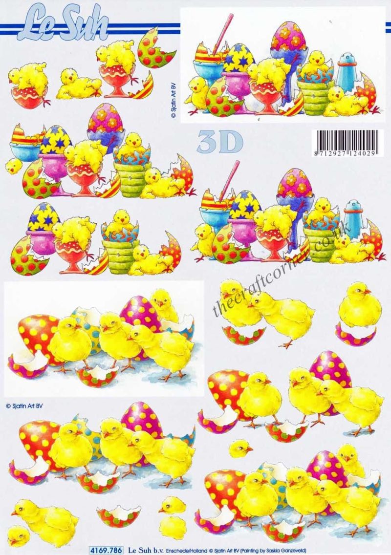 Easter Chicks Hatching From Decorated Eggs 3d Decoupage Sheet from Le Suh