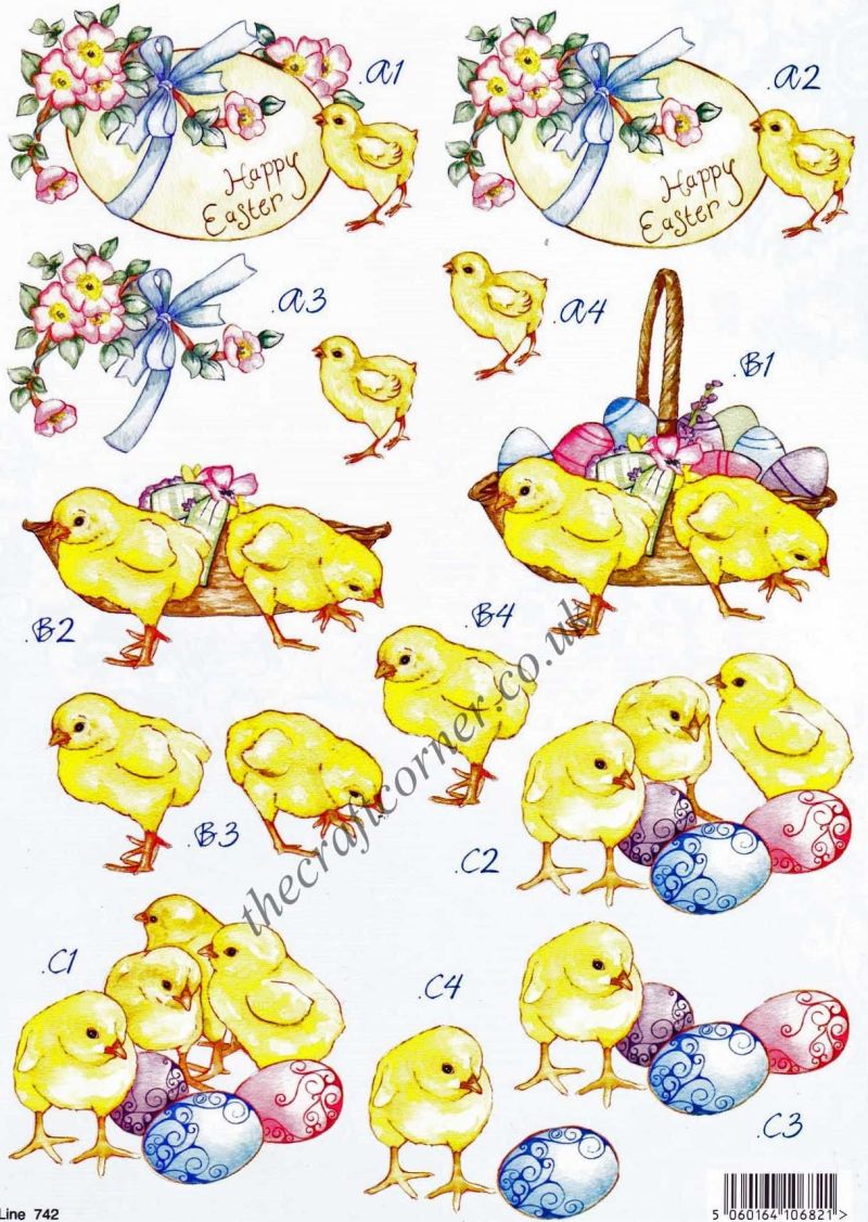 Easter Chicks with Eggs 3d Decoupage Sheet