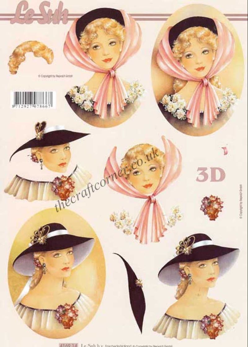 Elegant Lady In Hat With Flowers 3d Decoupage Craft Sheet