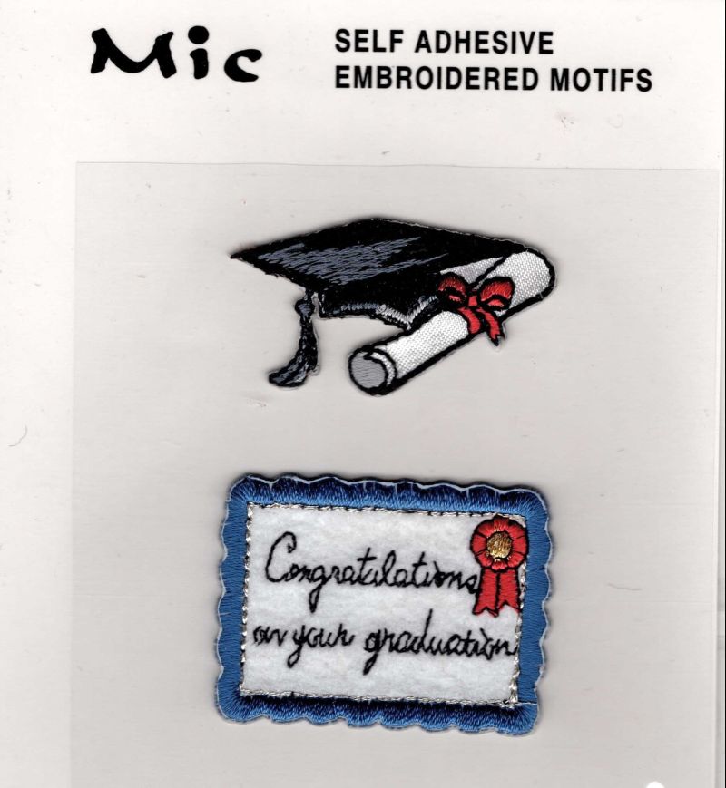 Embroidered Graduation Motifs Paper Craft Topper Embellishment