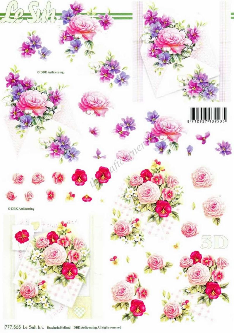 Envelopes With Purple & Pink Roses 3d Decoupage Sheet From Le Suh