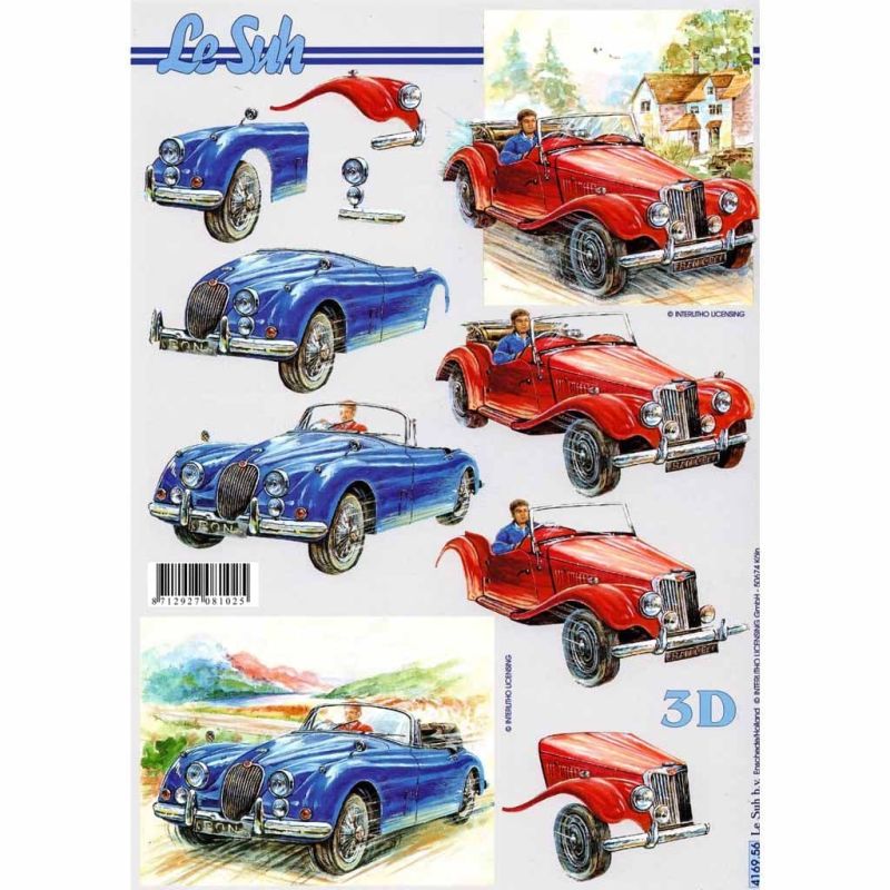 Fast Car 3d Decoupage Sheet