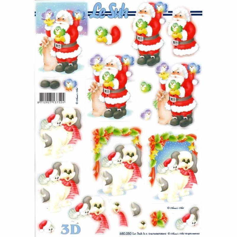 Father Christmas and Animals Die Cut 3d Decoupage Sheet From Le Suh - NO CUTTING