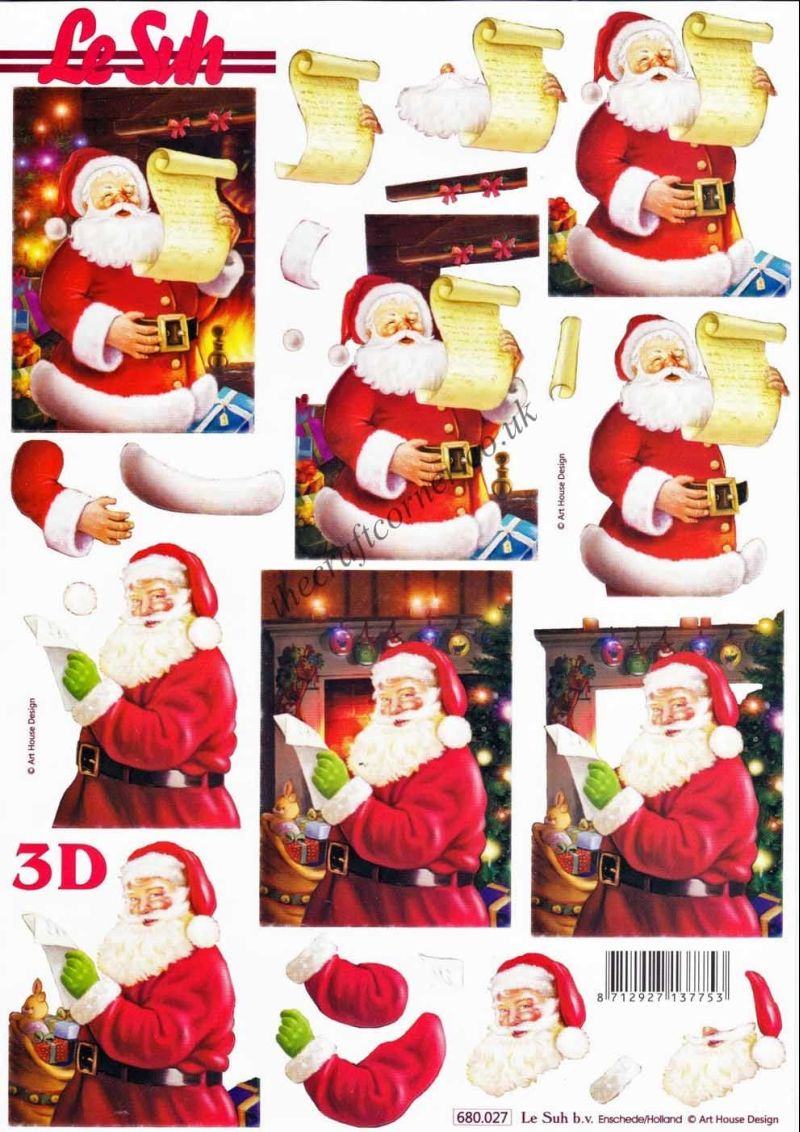 Father Christmas Checking His List Die Cut 3d Decoupage Sheet