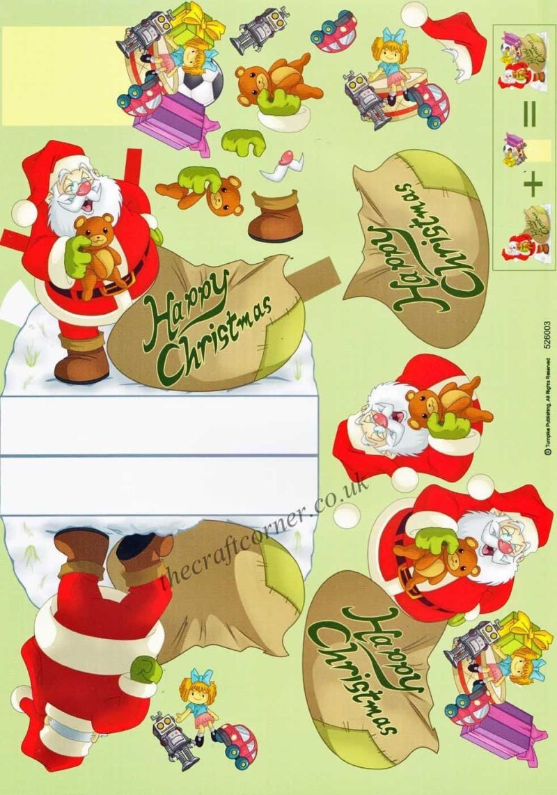 Father Christmas With A Sack Of Toys Stand Up 3d Decoupage Sheet