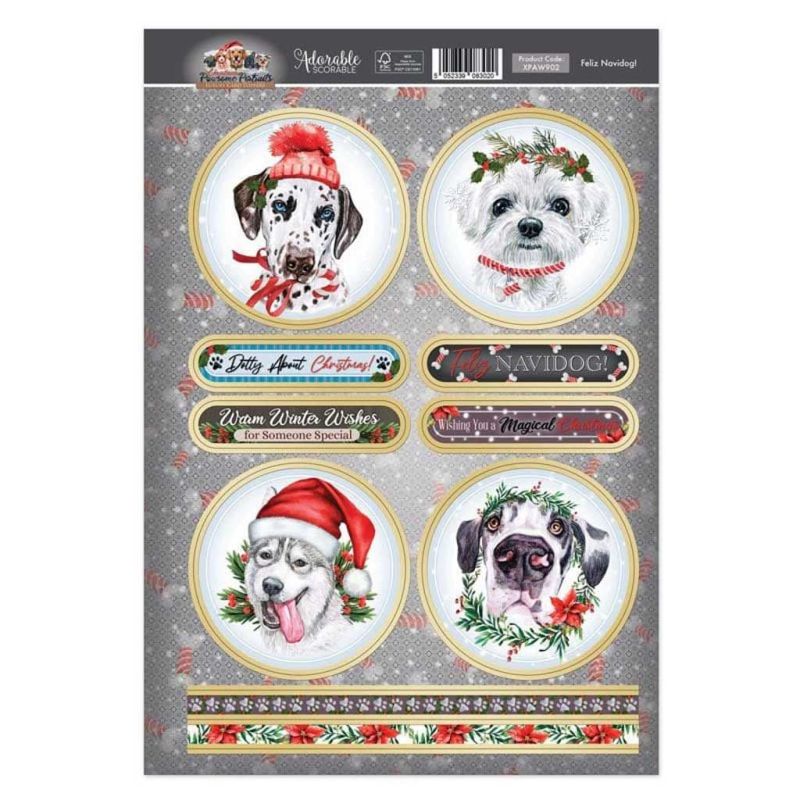 Feliz Navidog! Pawsome Portraits Dog Die Cut Topper Craft Sheet