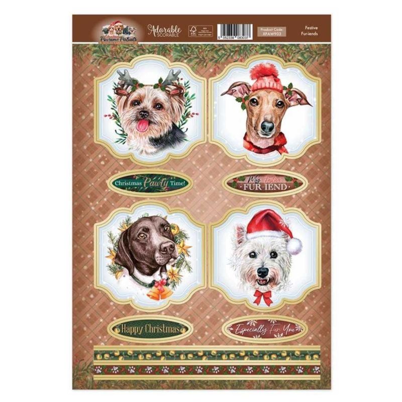 Festive Fur-iends Pawsome Portraits Dog Die Cut Topper Craft Sheet