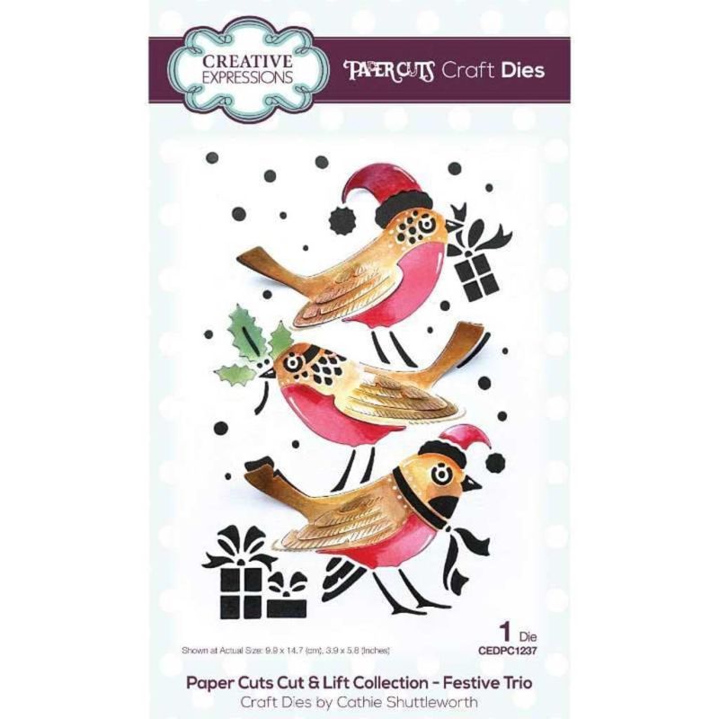 Festive Trio Christmas Robins Paper Cut & Lift Craft Metal Die