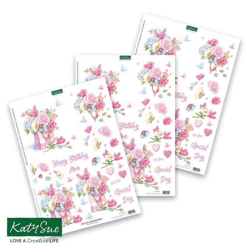 Filled With Flowers 3pk Die Cut 3d Decoupage Craft Sheets by Katy Sue