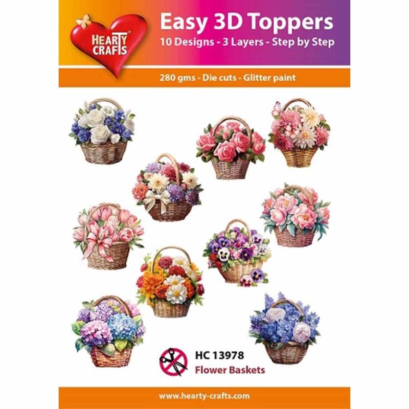 Flower Baskets Easy 3D  Craft Toppers for Paper Card Making