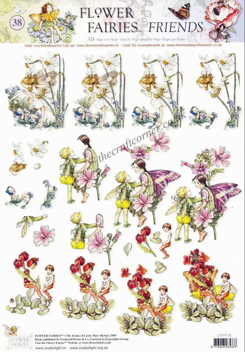 Flower Fairy 38 Daffodil, Wallflower & Mallow by Cicely Mary Barker 3d Decoupage Sheet