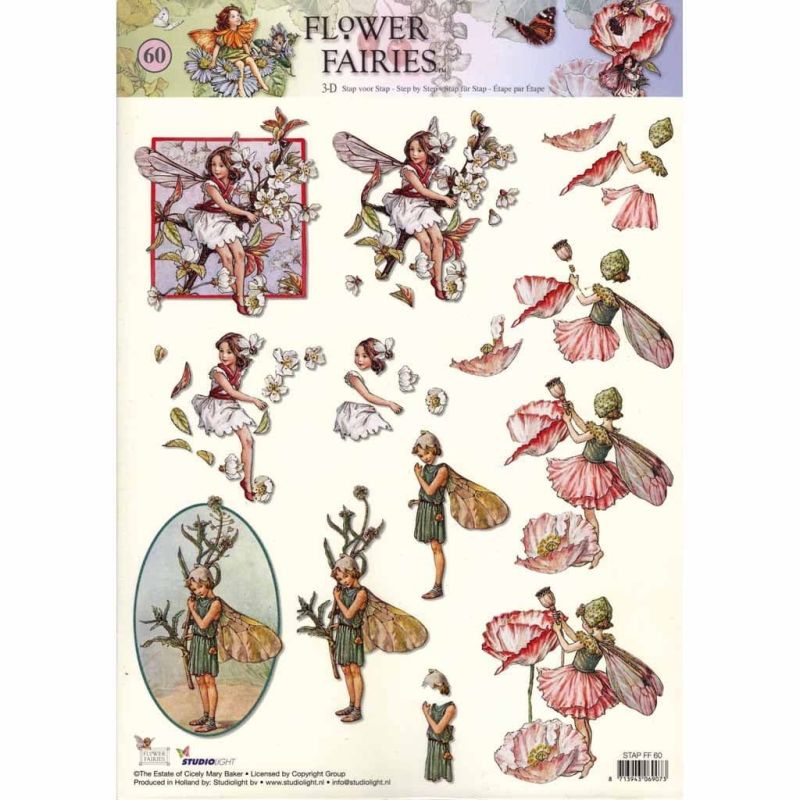 Flower Fairy 60  Cherry Blossom and Poppy Flower Fairies by Cicely Mary Barker 3d Decoupage Sheet