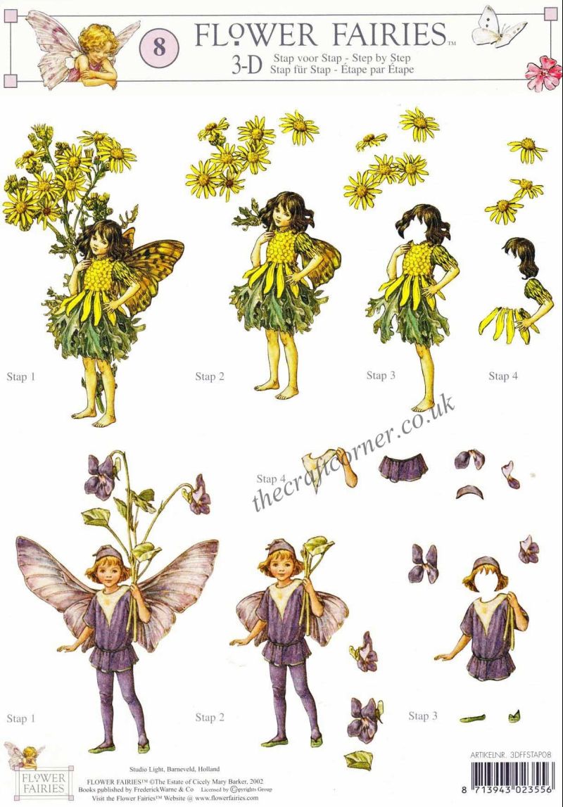 Flower Fairy 8 Ragwort & Violet Flower Fairy by Cicely Mary Barker 3d Decoupage Sheet