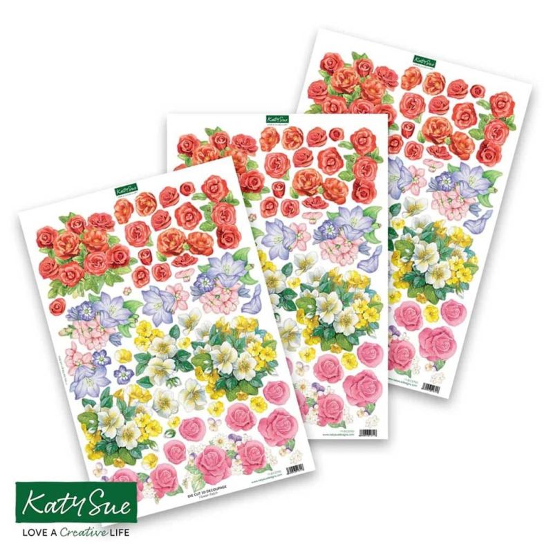 Flower Patch 3pk Die Cut 3d Decoupage Craft Sheets by Katy Sue