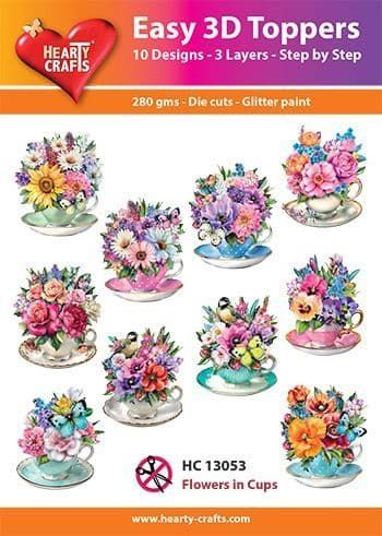 Flowers in Tea Cups Easy 3D  Craft Toppers for Paper Card Making