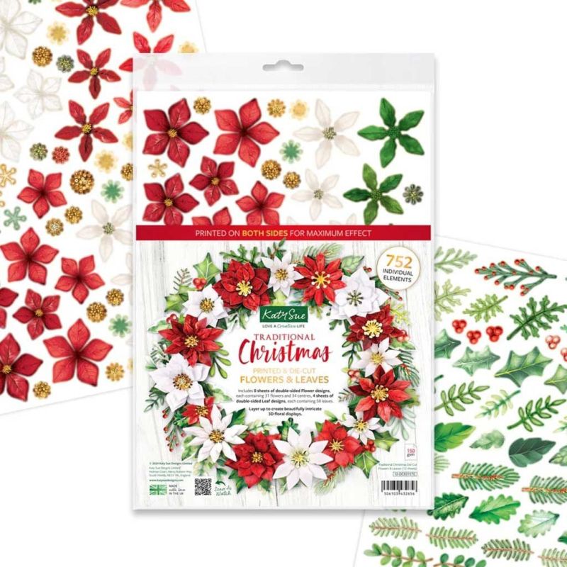 Flowers & Leaves Traditional Christmas Die Cut 3d Sheets For Paper Crafts