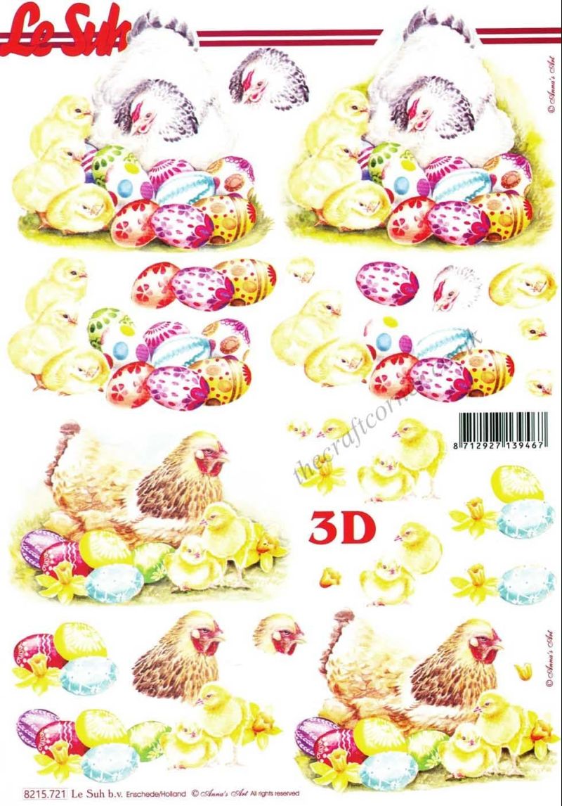 Fluffy Yellow Chicks & Chicken With Easter Eggs 3d Decoupage Sheet from Le Suh