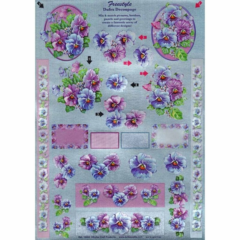 Freestyle Pansy Flowers Die Cut 3d Decoupage Craft Sheet From Dufex