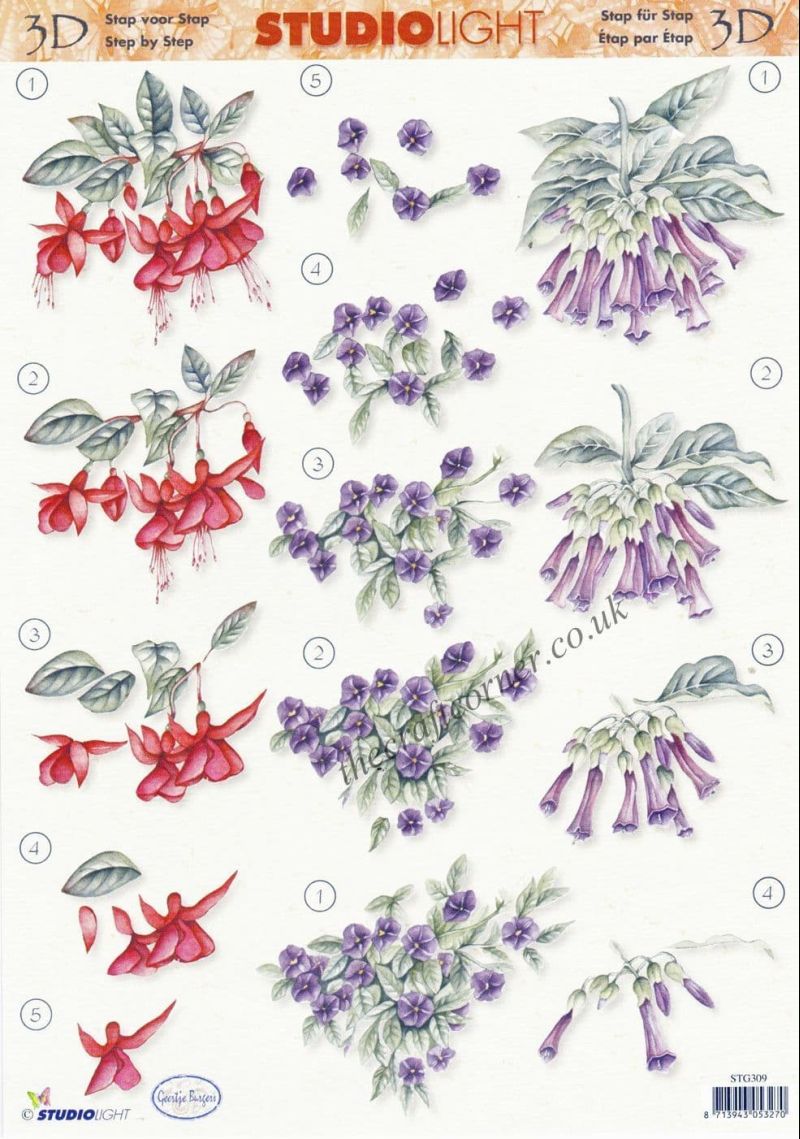 Fuchsia Flowers 3d Decoupage Sheet By Studio Light