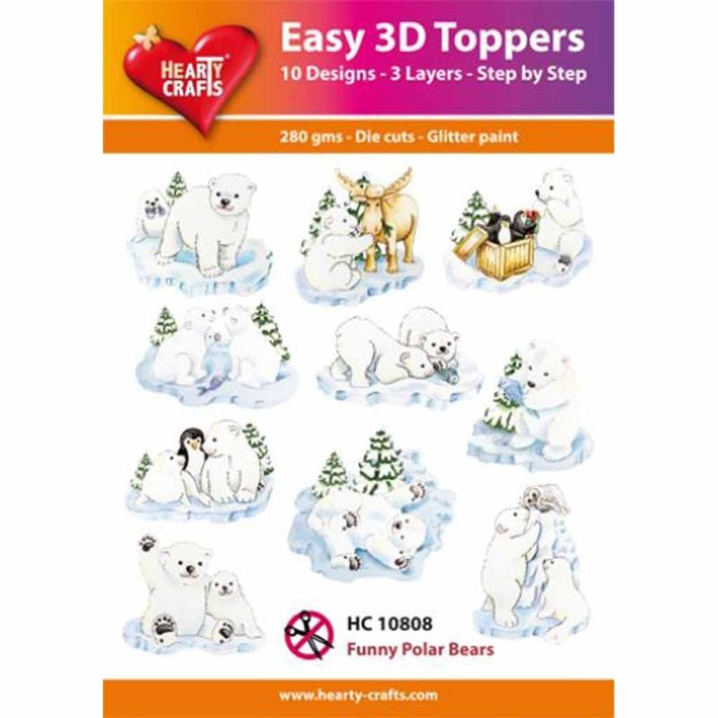 Funny Polar Bears Easy 3D  Craft Toppers for Paper Card Making