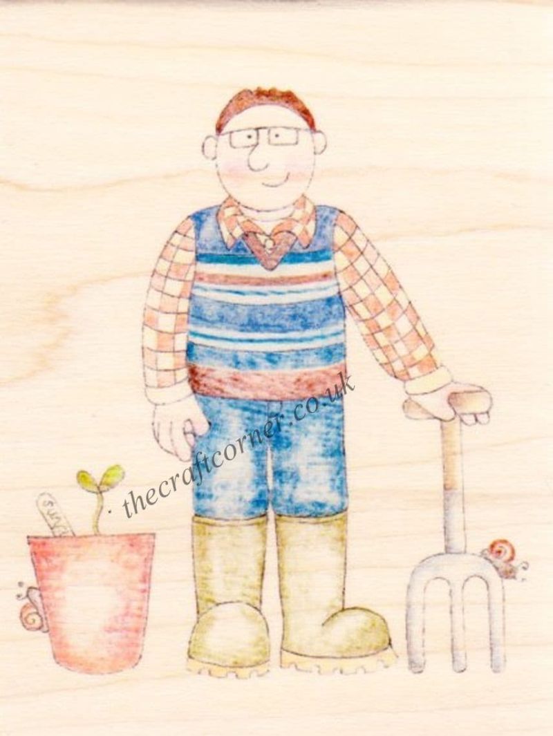 Gardening Man Jolly Nation Wooden Rubber Stamp