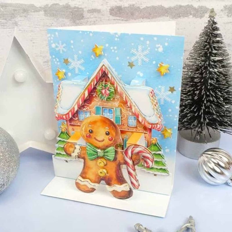 Gingerbread Joy Pop Up Stepper Card Paper Craft Sheet