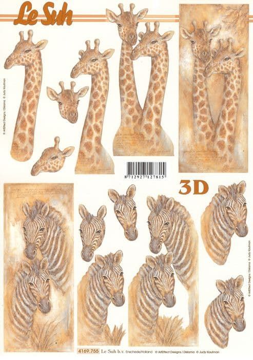 Giraffe & Zebra 3d Decoupage Sheet