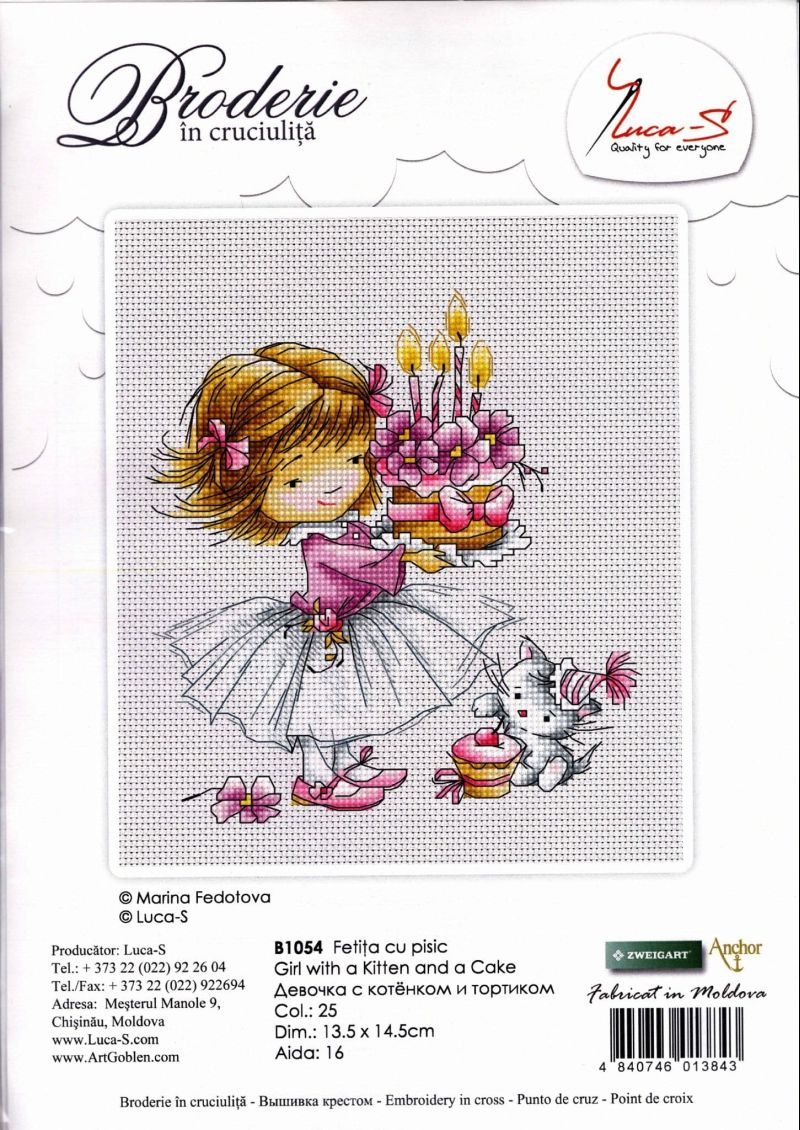 Girl With a Kitten & a Cake Counted Cross Stitch Kit From Luca - S