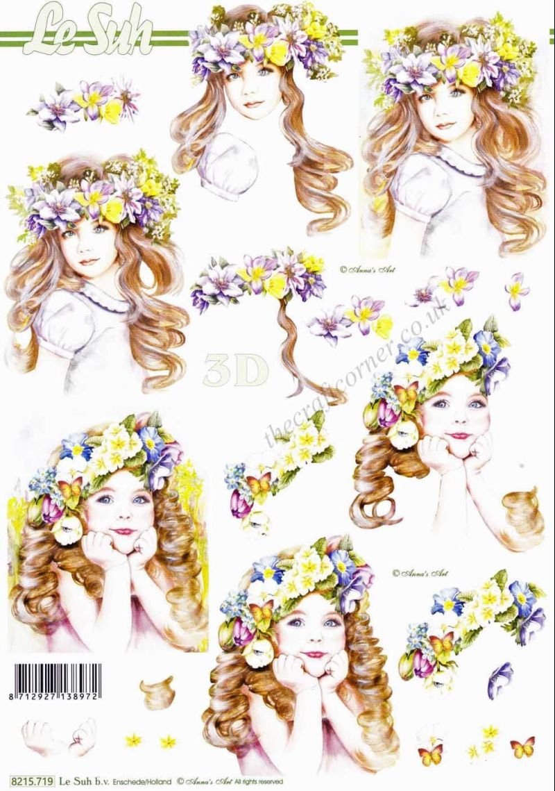 Girls With Spring Flowers In Their Hair 3D Decoupage Sheet From Le Suh