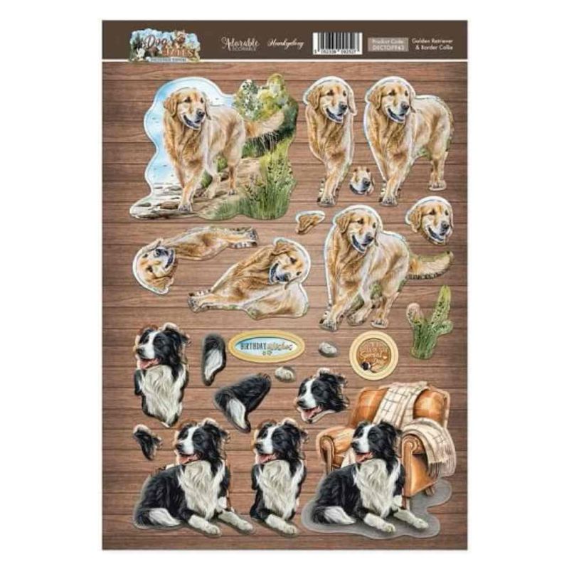 Golden Retriever & Border Collie Dog Tales Die Cut 3d Craft Decoupage